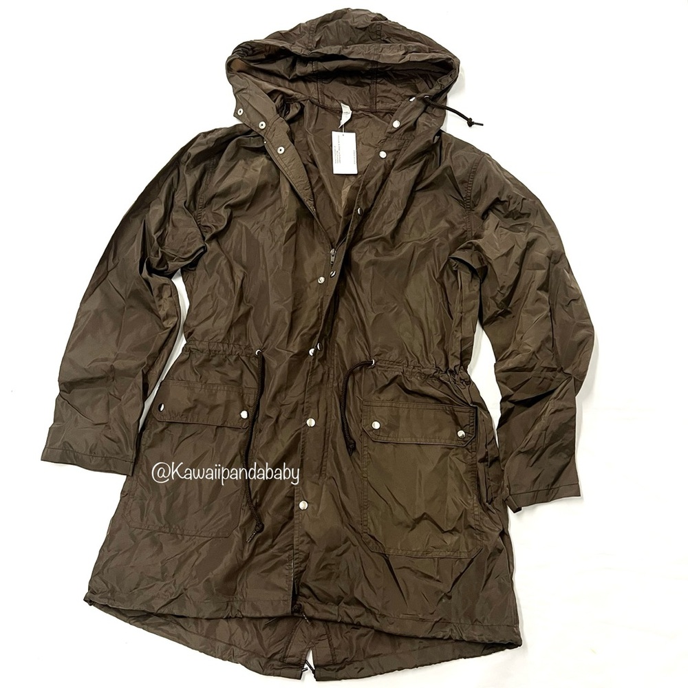 NWT American Apparel Dark Brown Nylon Windbreaker Parka Jacket Women’s Sz L/XL